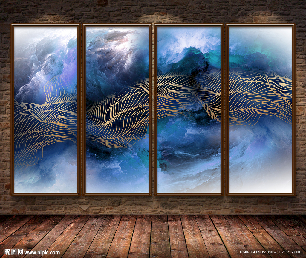 新中式天空云雾抽象电视背景墙