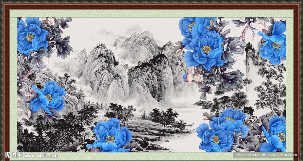 巨幅山水画 牡丹