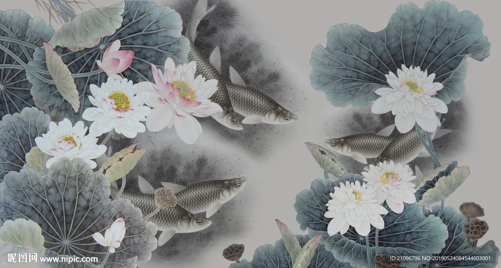 水墨荷花背景墙