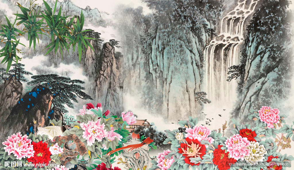 电视背景 国画牡丹