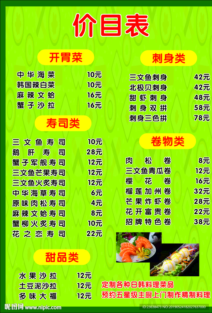寿司价目表