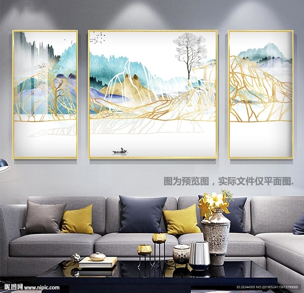 抽象线条金山风景沙发装饰画