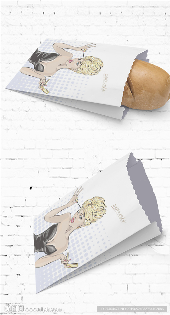 通用美女防油小吃纸袋展开图