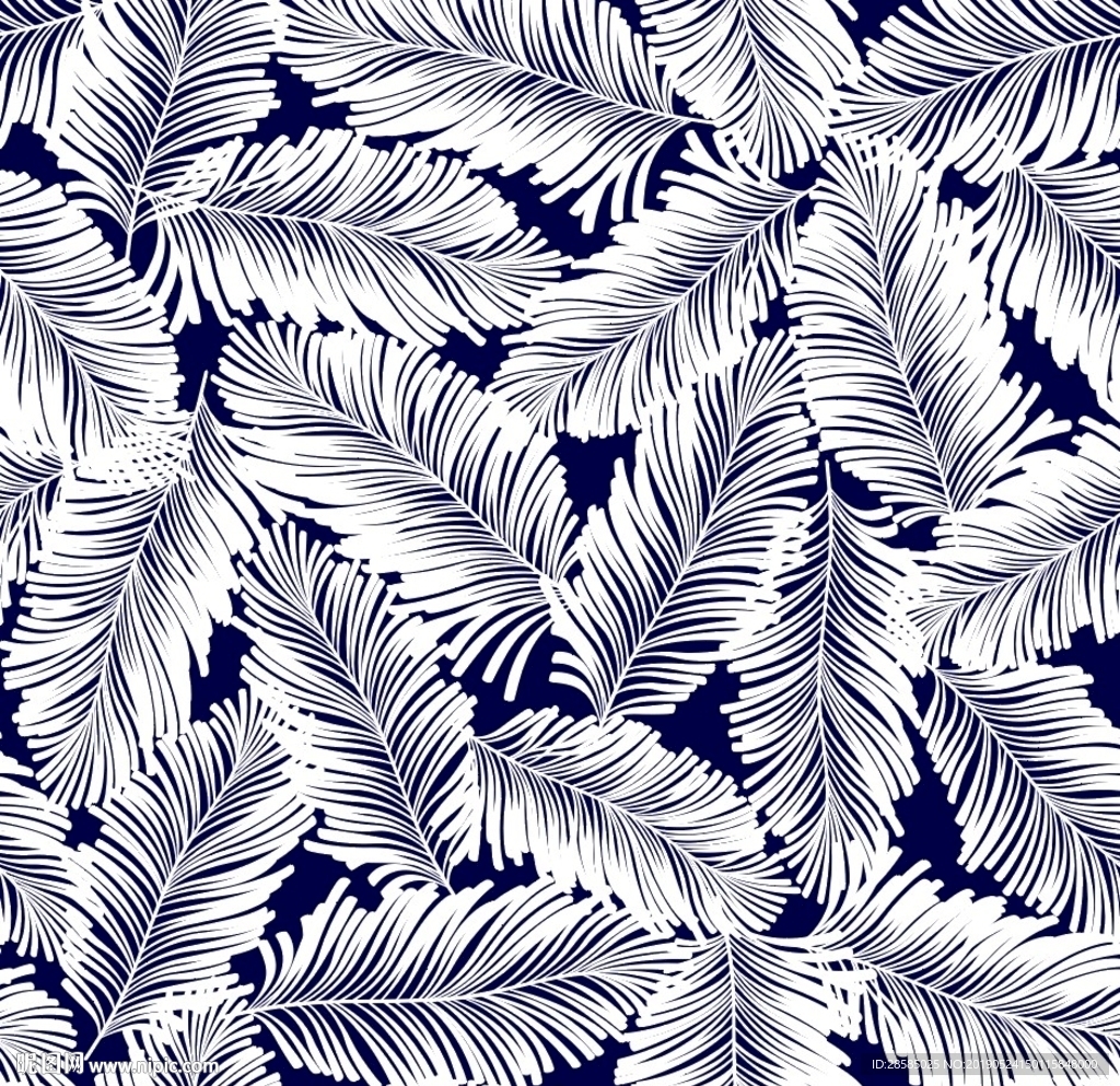 线描芭蕉叶图案印花