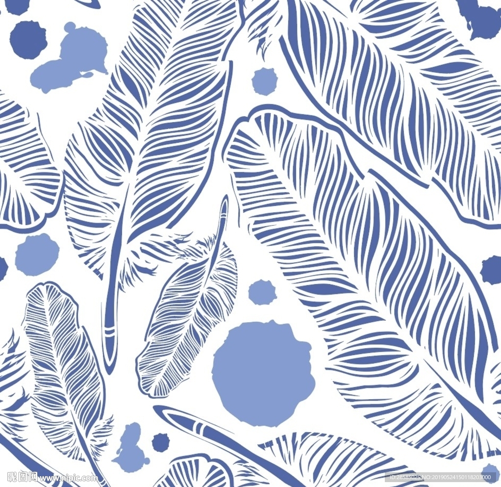 线描芭蕉叶图案印花