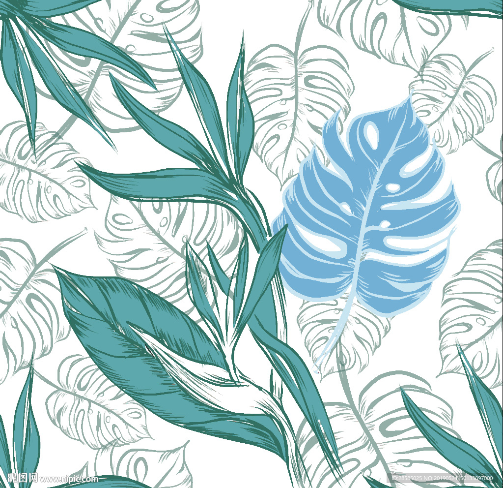 热带树叶植物印花图案