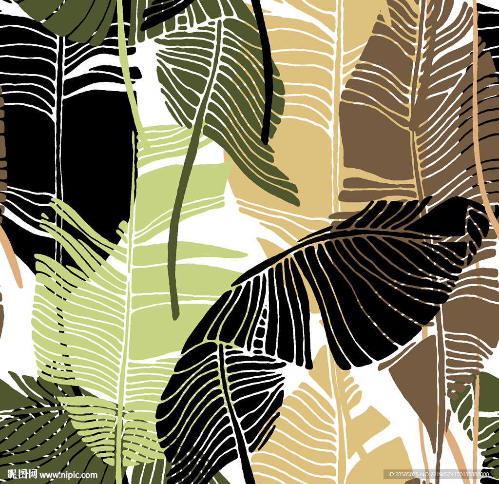 抽象树叶植物印花图案