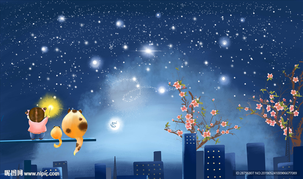 唯美梦幻星空壁画背景墙