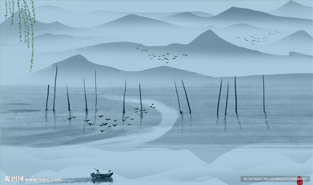 现代简约新中式山水风景画