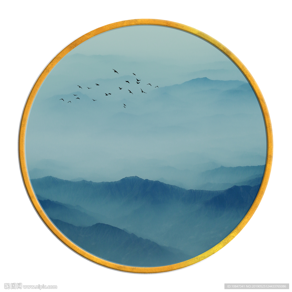 中国风   圆形山水画 大厅装