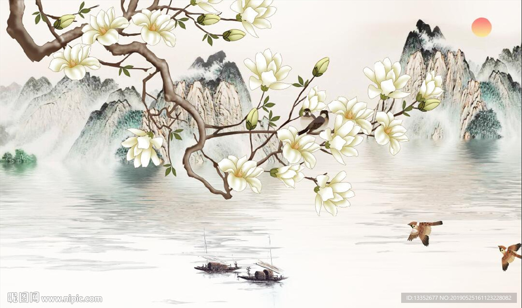 玉兰花鸟