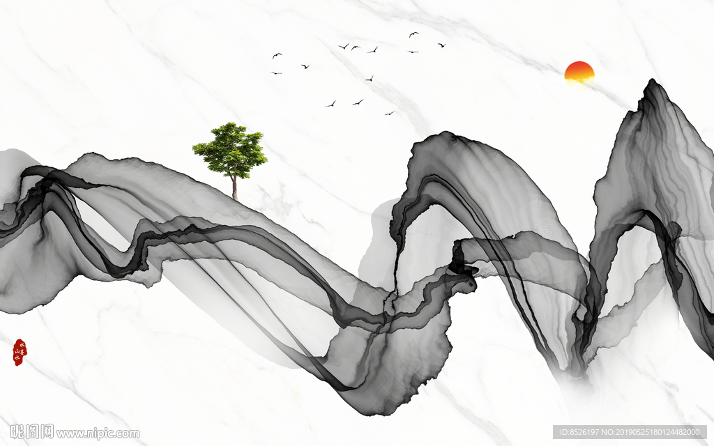 神韵水墨线条山水