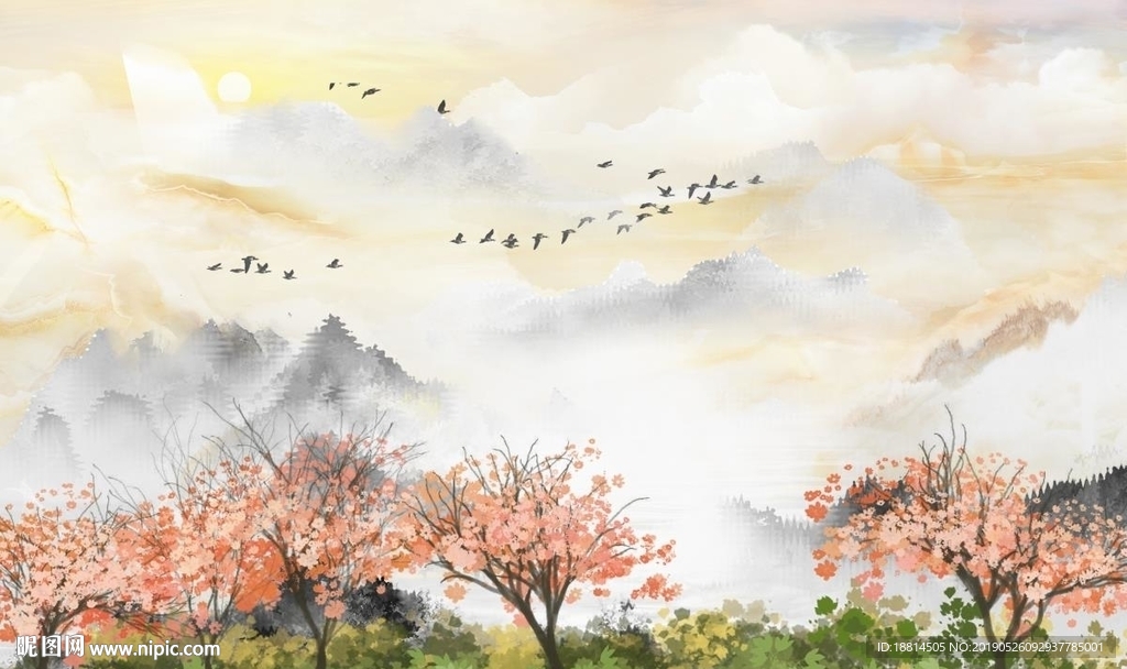 大理石彩雕山水背景墙