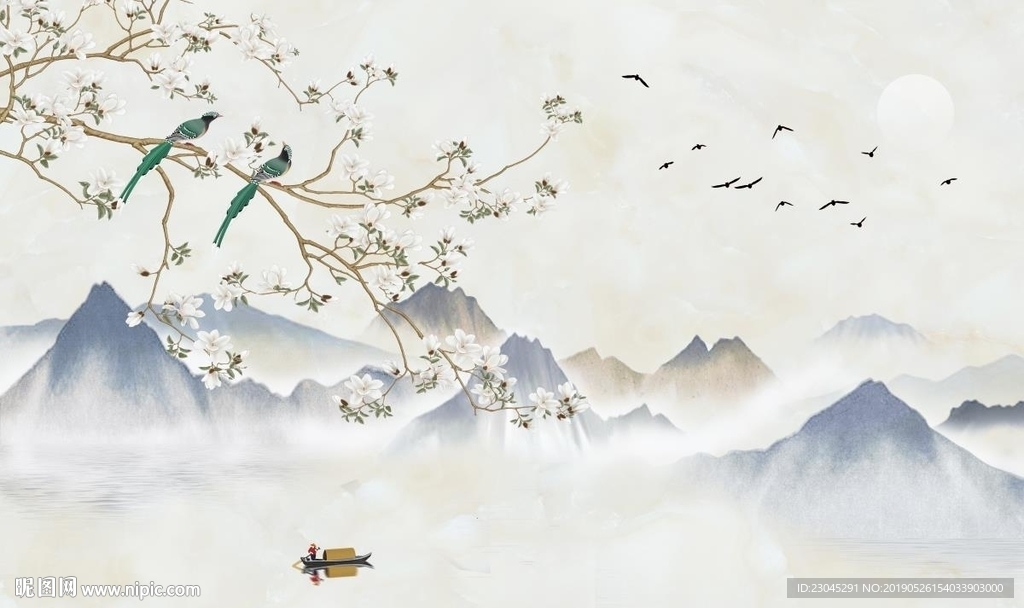 彩雕白梅背景墙