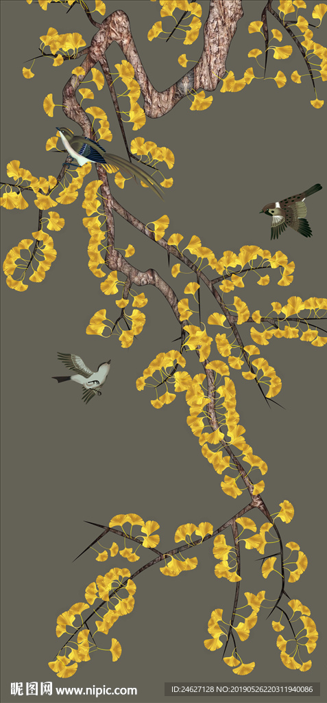 中式玄关花鸟