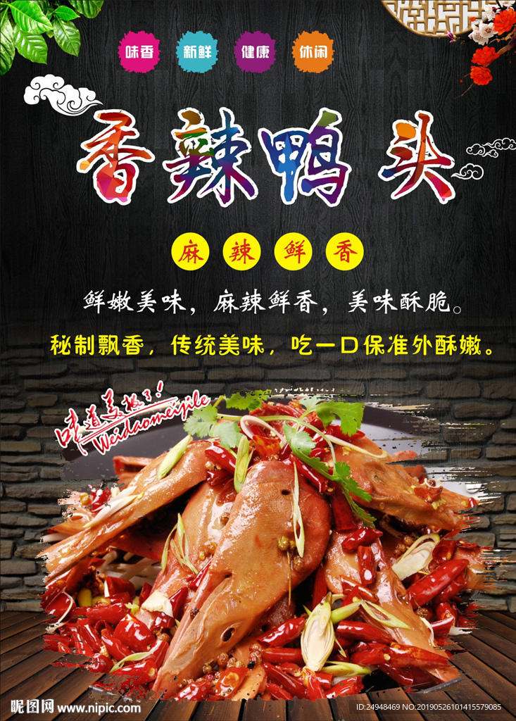 香辣鸭头美食文化展板