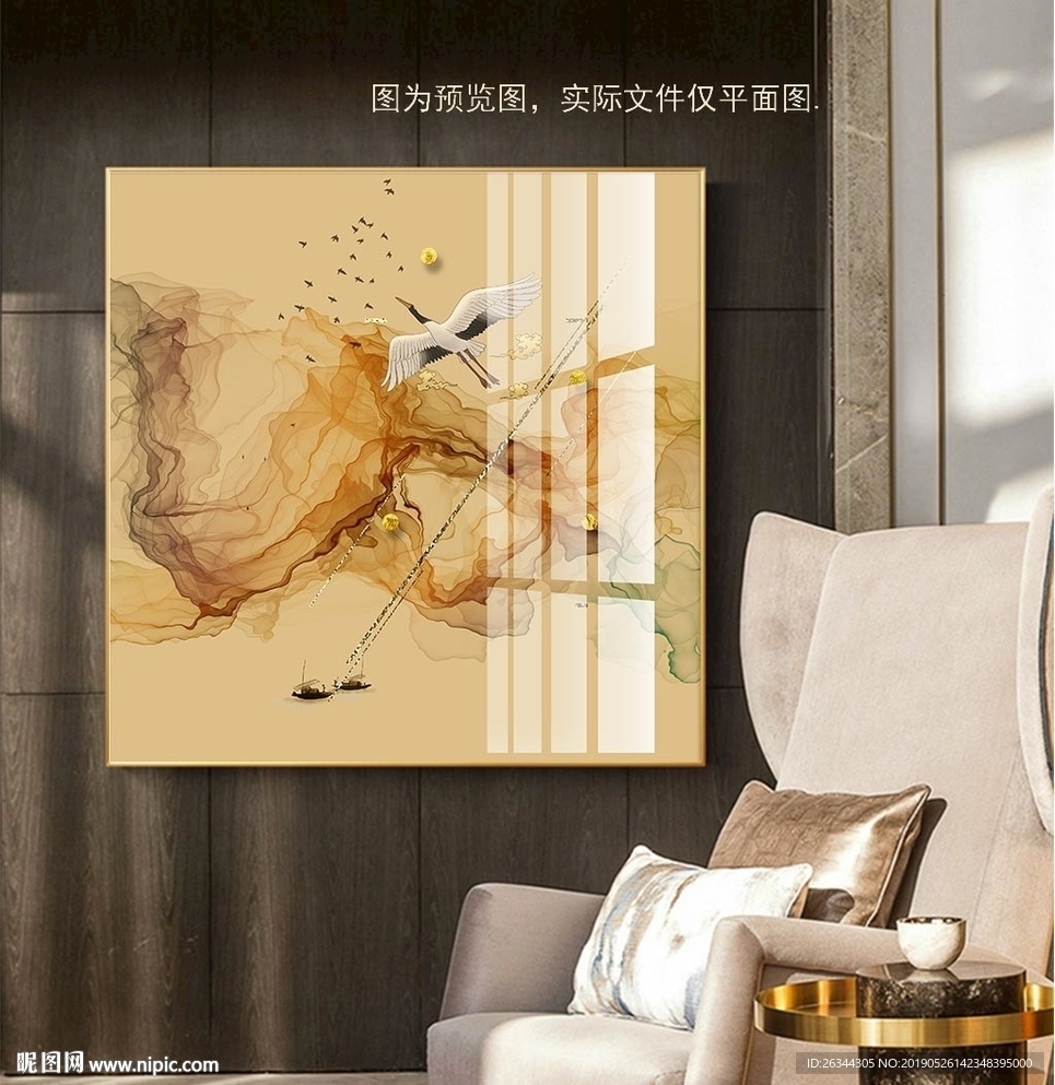 抽象线条仙鹤装饰画