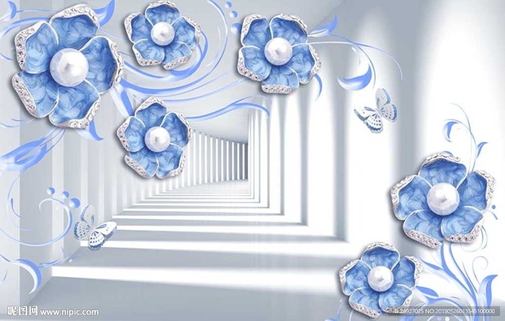 3D浮雕蓝色花朵