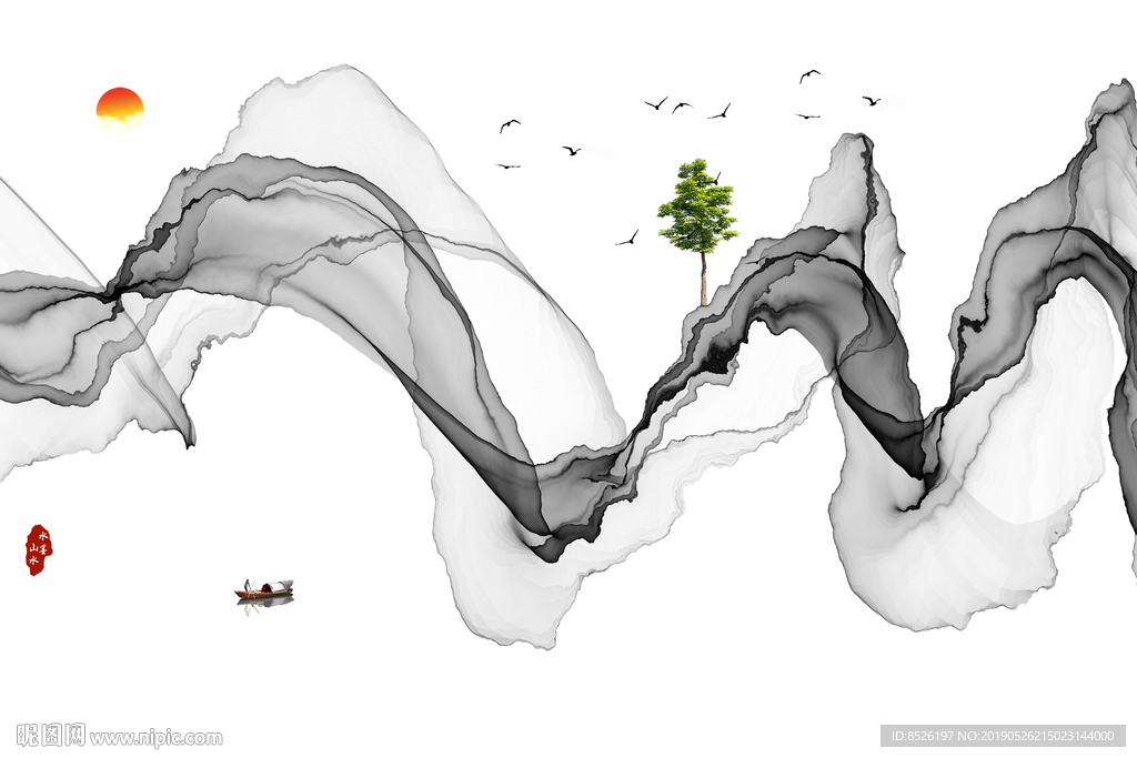 新中式意境水墨线条山水