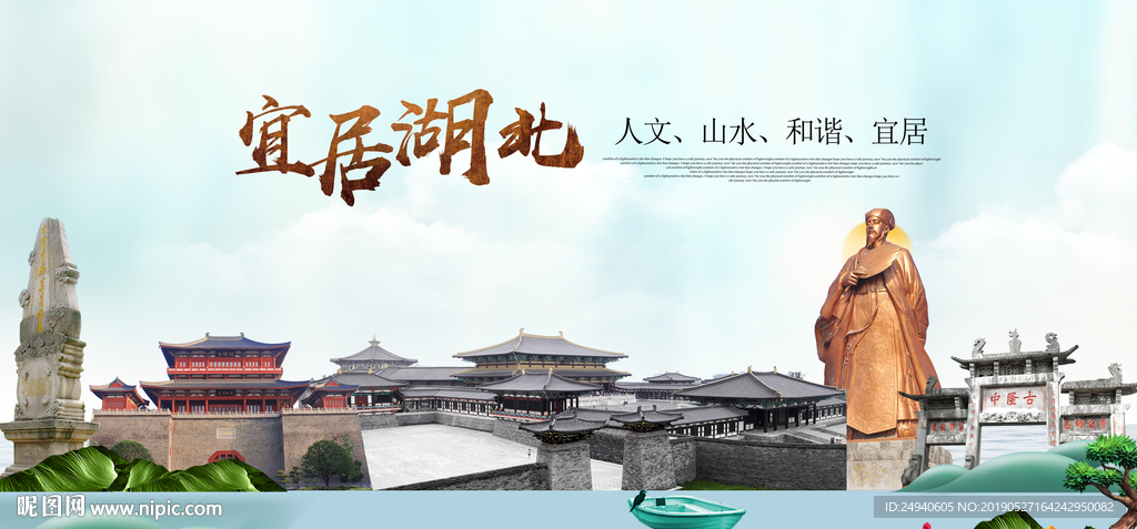 湖北宜居醉美城市印象海报PSD