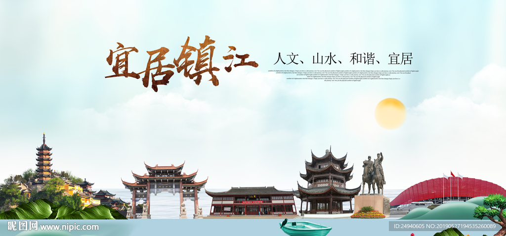 镇江宜居醉美城市印象海报PSD