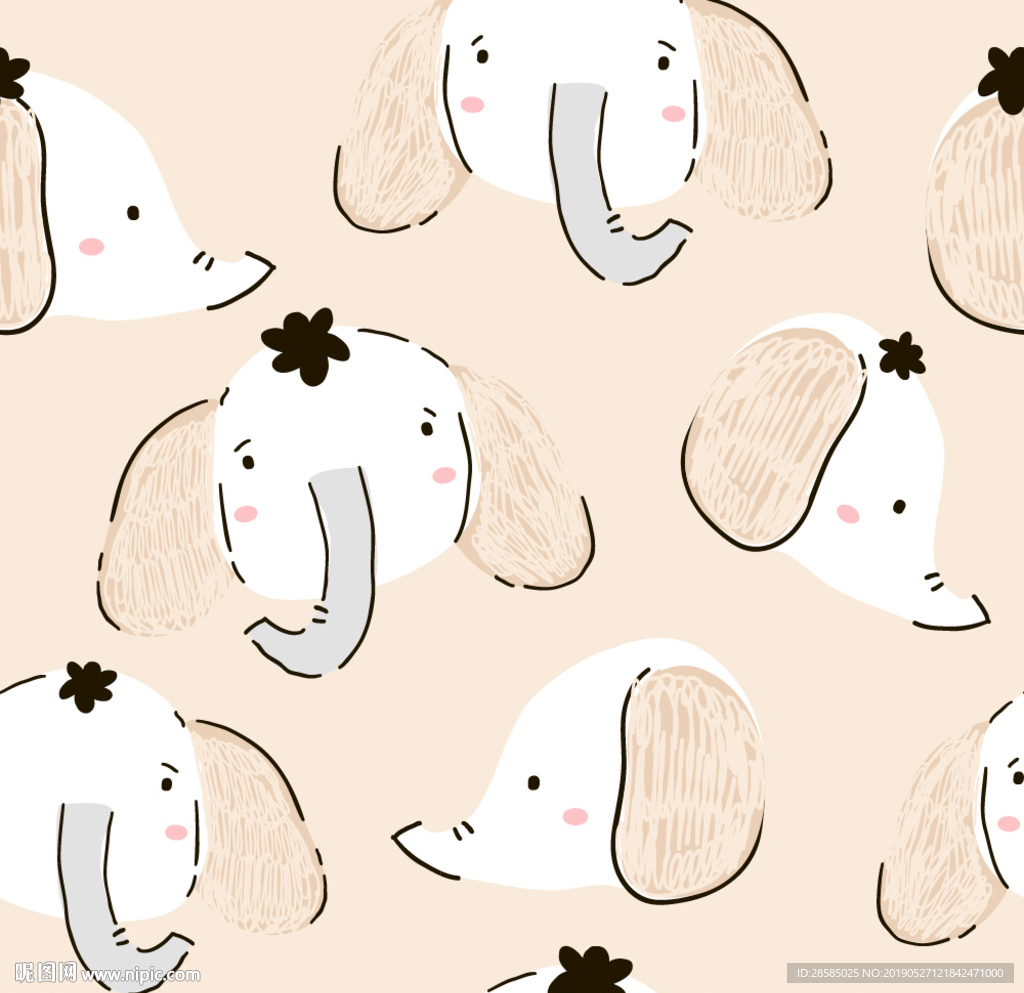 手绘大象头像印花