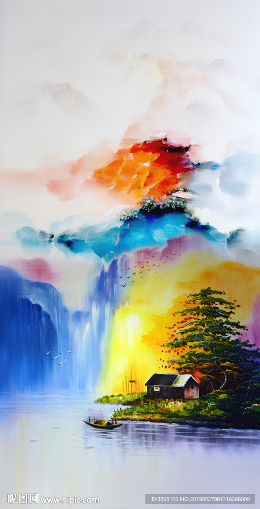 抽象七彩山水玄关背景墙