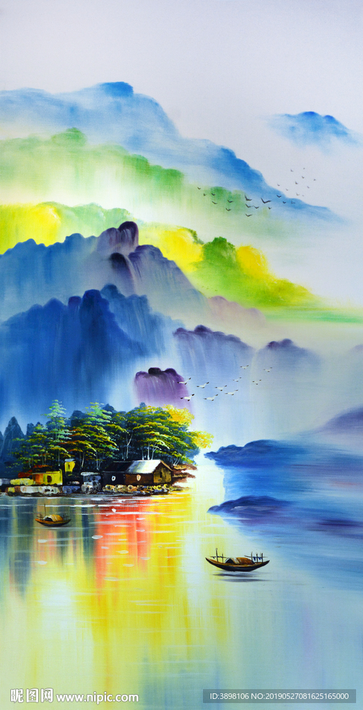 七彩山水玄关背景墙