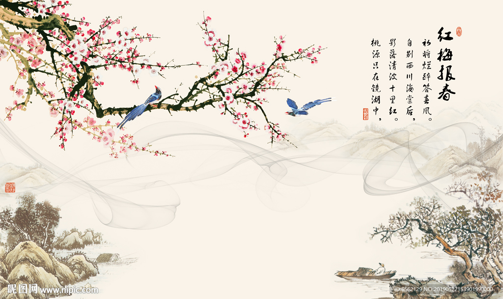 红梅报春喜鹊梅花