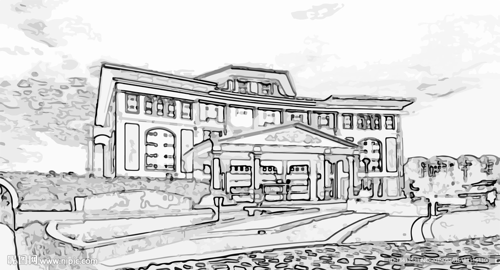 建筑线描矢量图