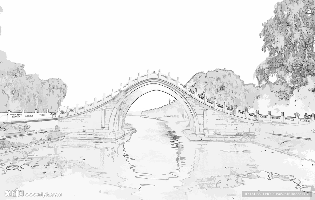 桥抽象线描矢量图