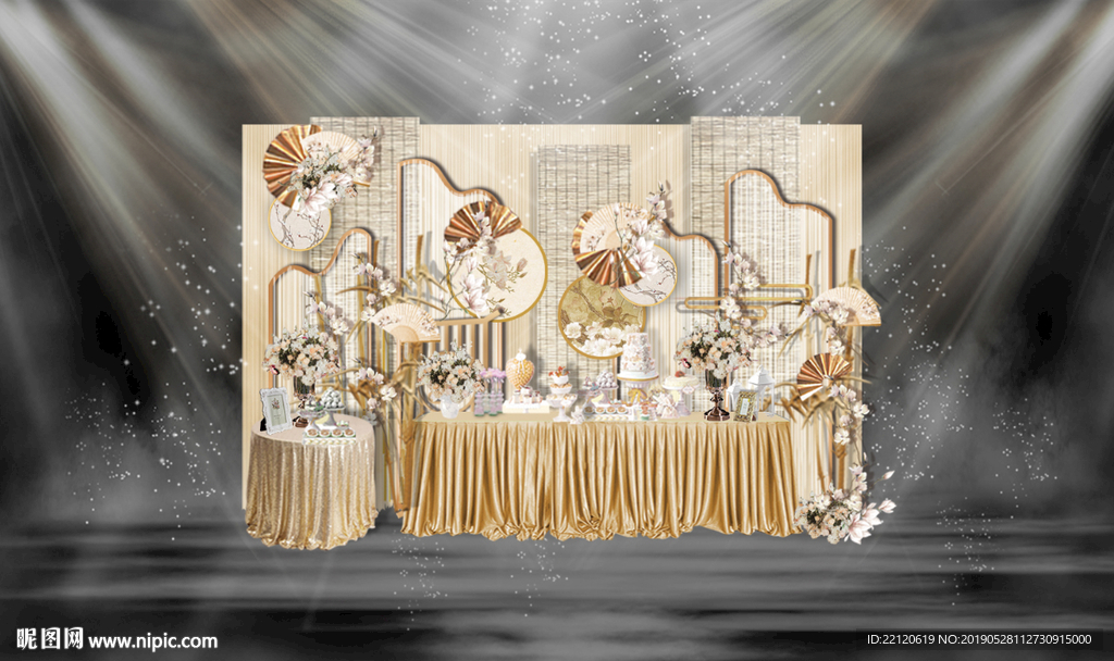 唯美新中式香槟金婚礼甜品台设计