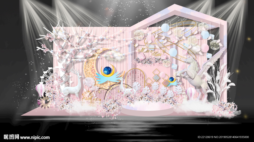 粉色月亮城堡婚礼迎宾区设计