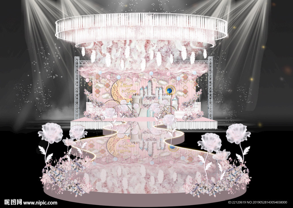 高端粉色城堡婚礼舞台设计