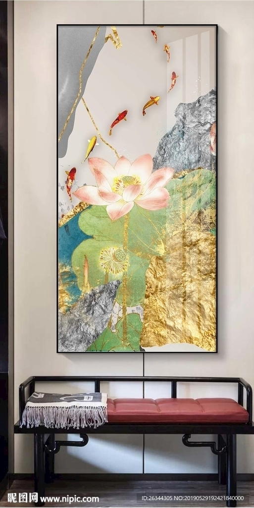 豪华玄关鲤鱼竖版装饰画