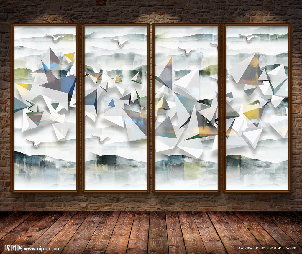 新中式水墨几何现代电视背景墙