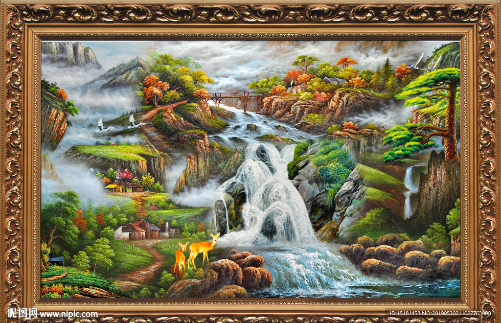 山水风景图 油画