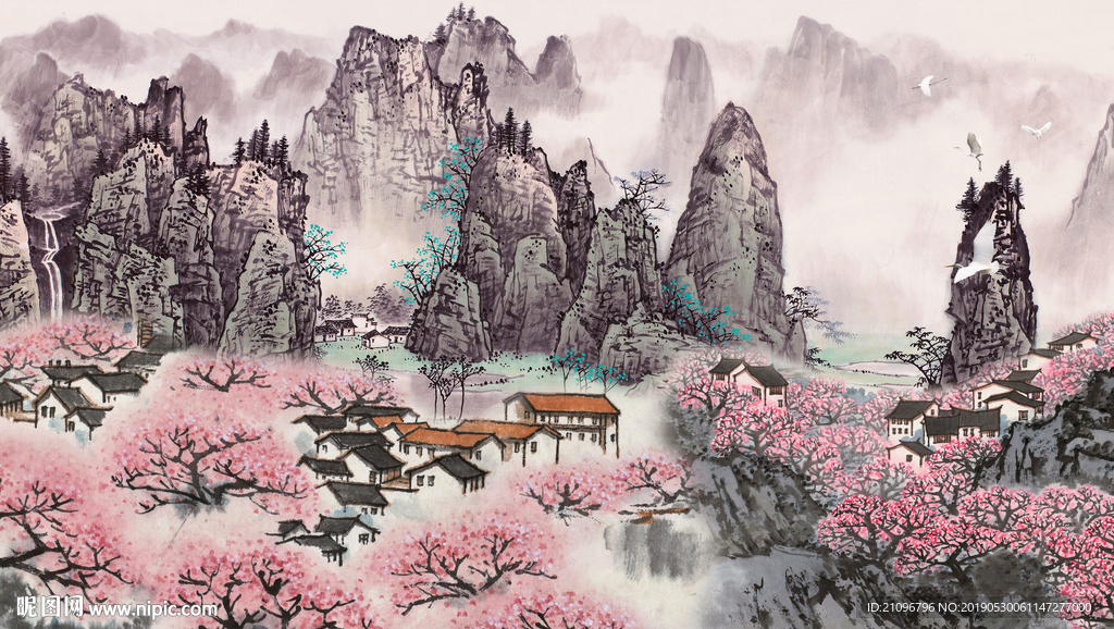 国画山水背景墙