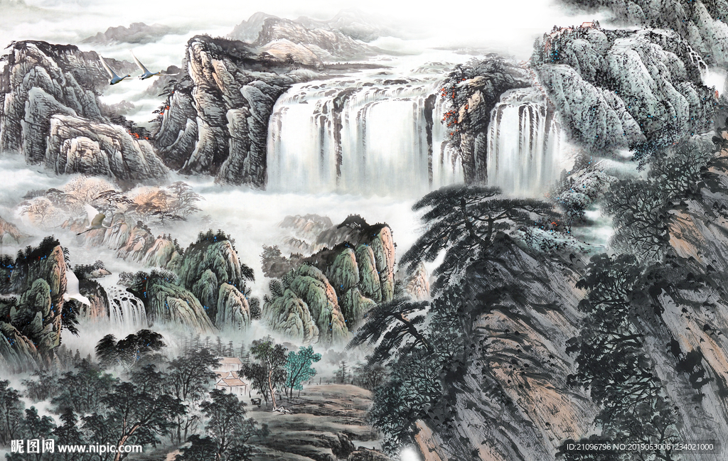 国画山水背景墙