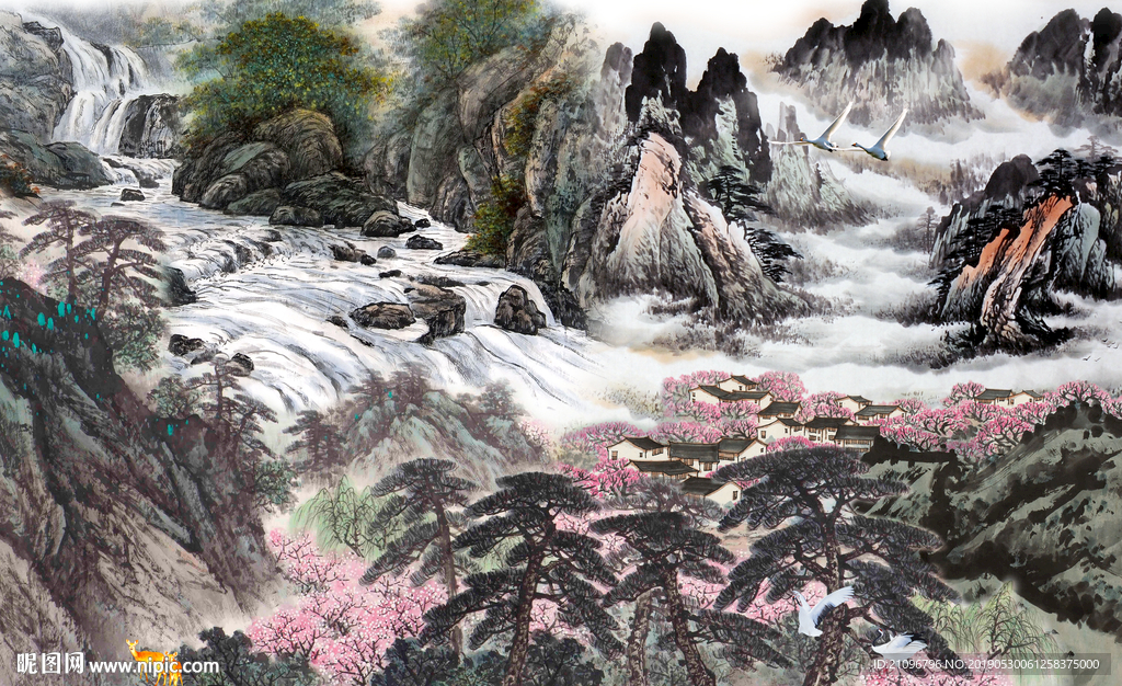 山水国画背景墙