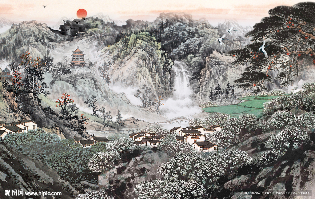 国画山水背景墙