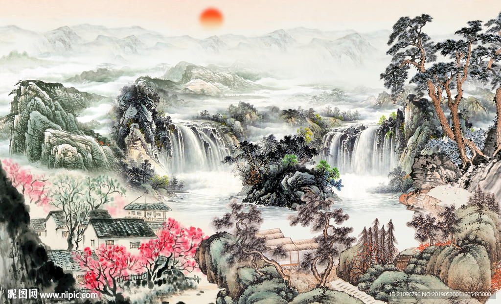 山水国画背景墙