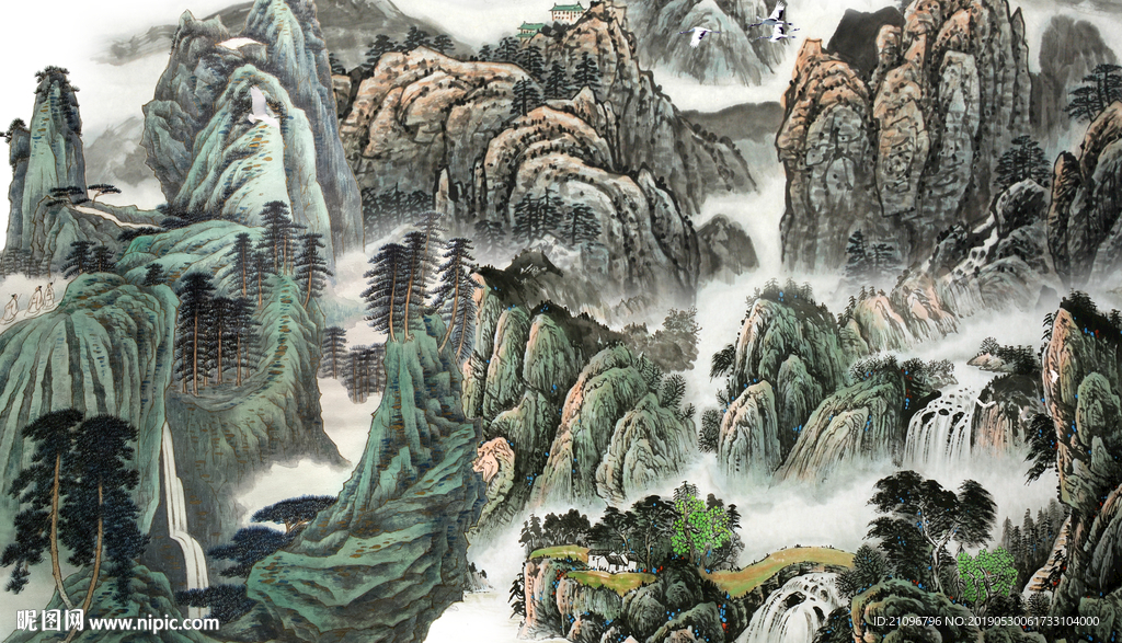 国画山水背景墙