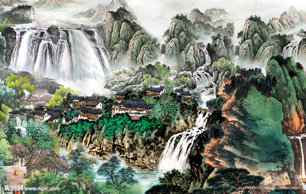 国画山水背景墙