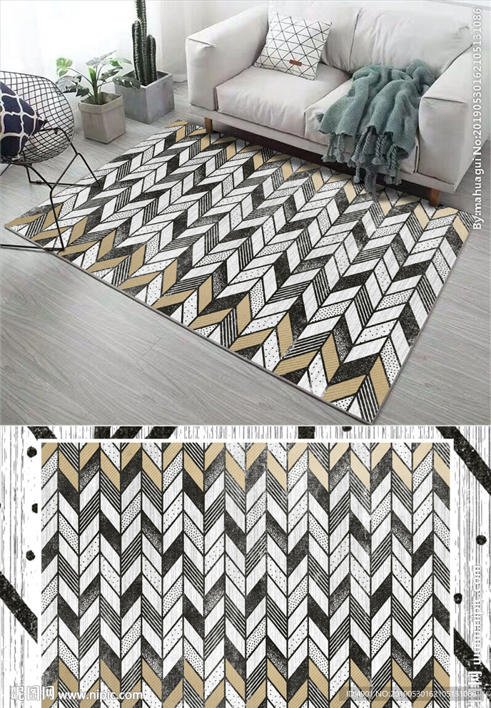 黑白几何图案抽象客厅地毯
