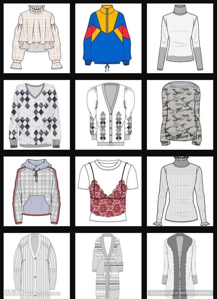 服装上衣款式矢量图设计模板