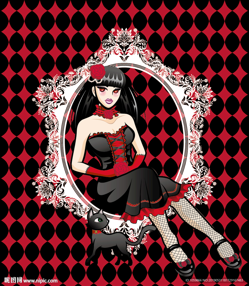 原创哥特萝莉插画矢量图