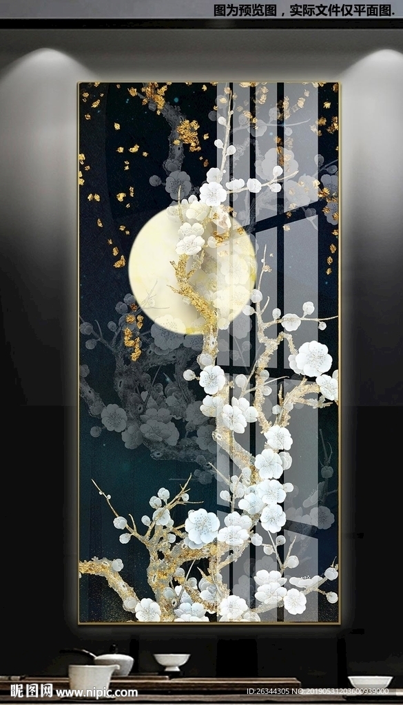豪华奢华黑金花鸟玄关装饰画