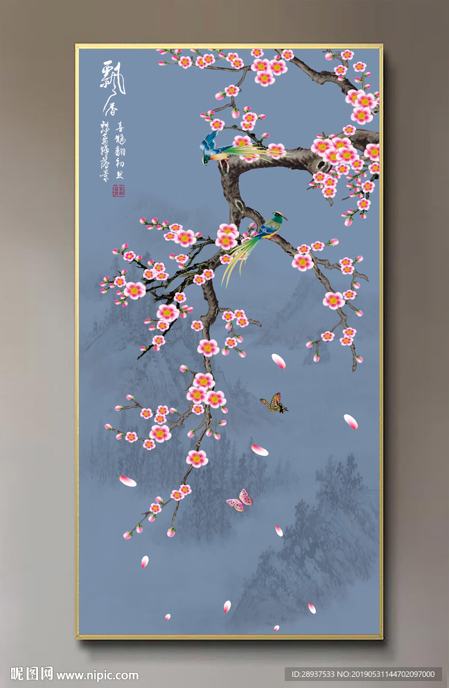 原创玄关梅花喜鹊喜上眉梢壁画