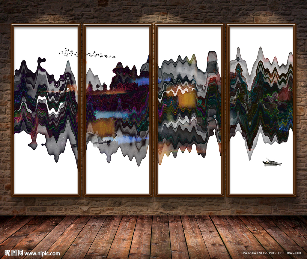 新中式水墨山水抽象电视背景墙